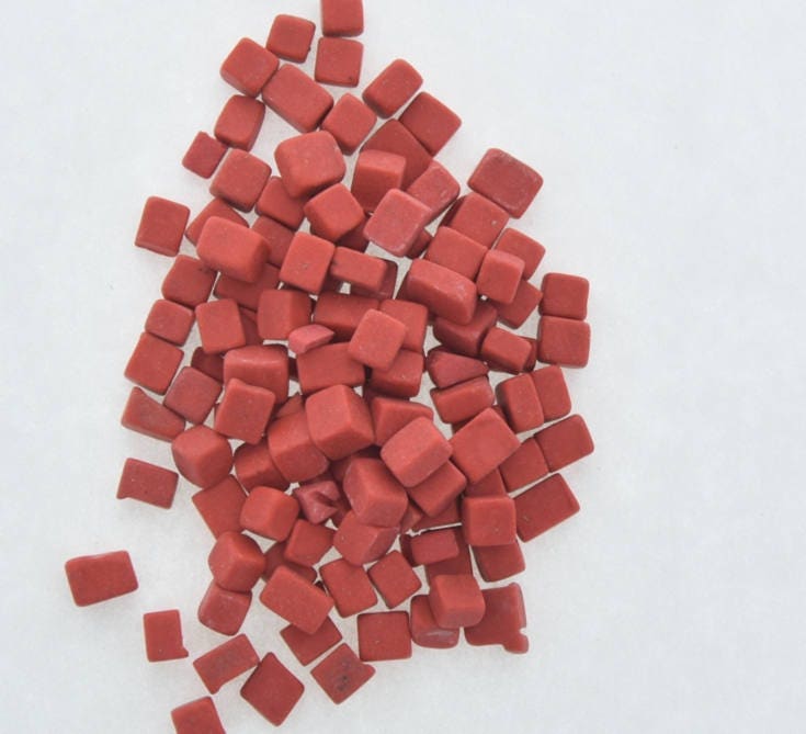 Red Stone Mosaic Chips, assorted sized chips, 1/2 ounce