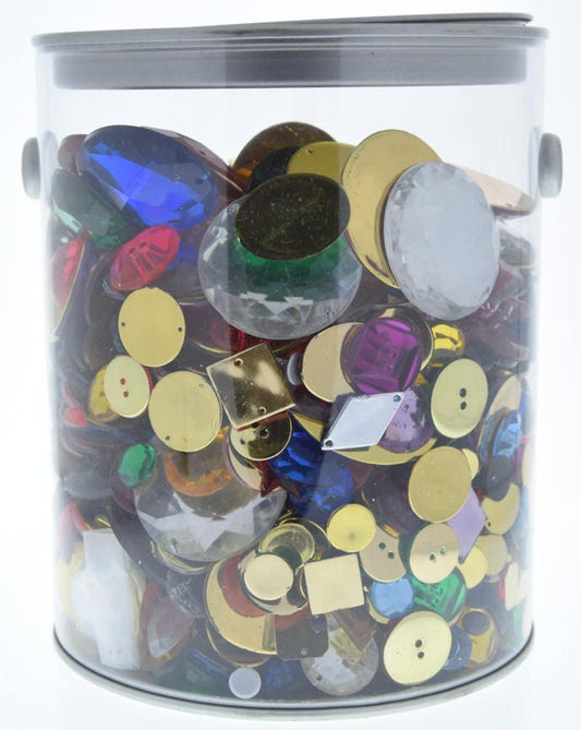 Quart Bucket of Lucite and Acrylic Beads, Cabochons and Buttons, various sizes color and shapes, QB2017-1