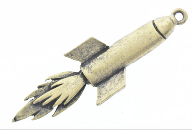 Rocket ship Charm, Made in USA, 47x17mm, Bright Gold Finish, pack of 6