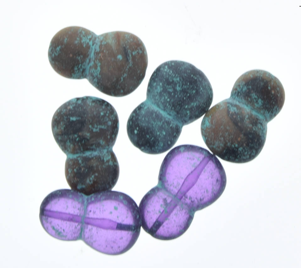 Bead, 21mm x 13mm, figure 8 bead, spacer bead mix, turquoise and purple, pack of