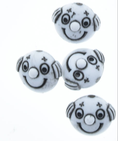 13mm Clown Face Beads, smiling face, Black/White or Turquoise Antique, pack of 21 beads