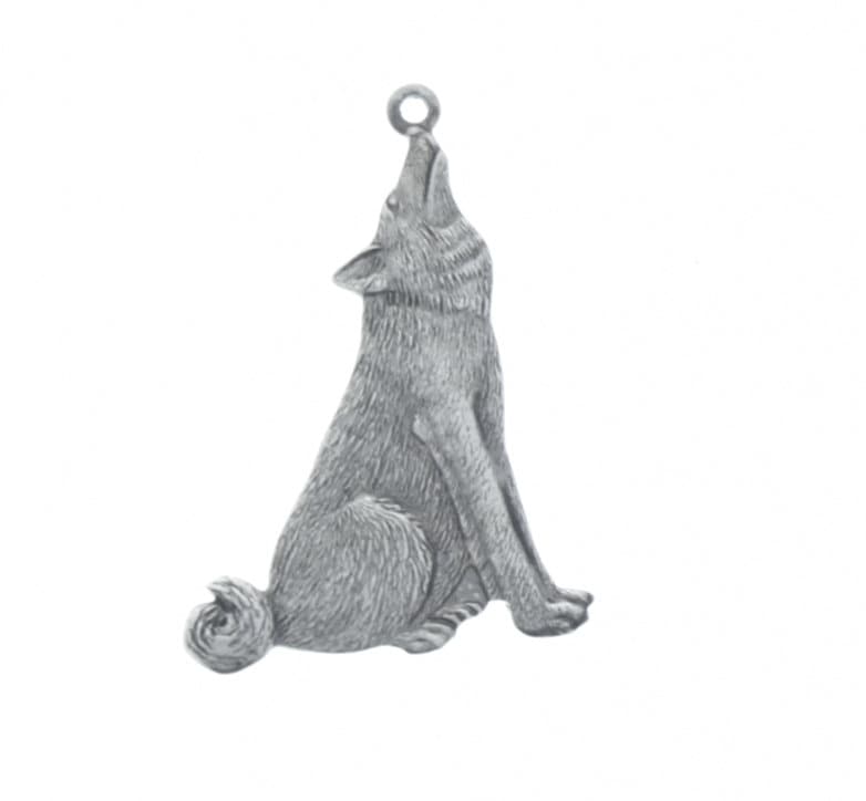 Coyote Charm, Antique Silver, Made in USA, 27mm with ring, Pack of 2