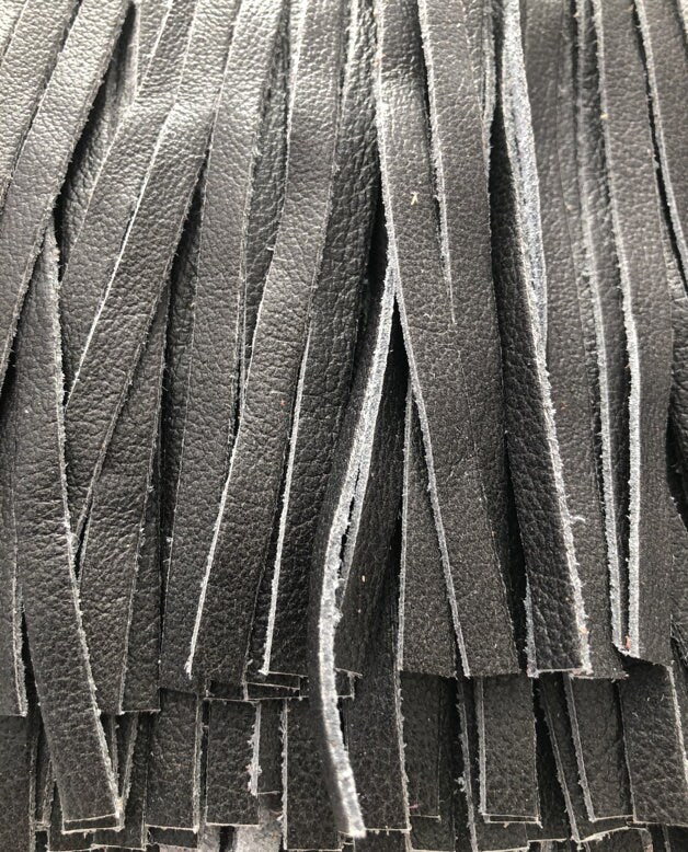 Charcoal Gray Leather Fringe for embellishment of purses, jackets or other accessories, Sold by the Foot (30 cm)
