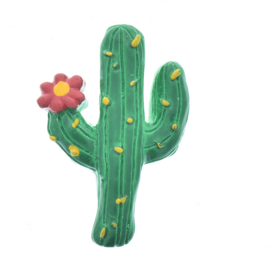 Hand painted saguaro cactus, Vintage, 49mm long, green with pink flower bloom, flat back, Pack of 3