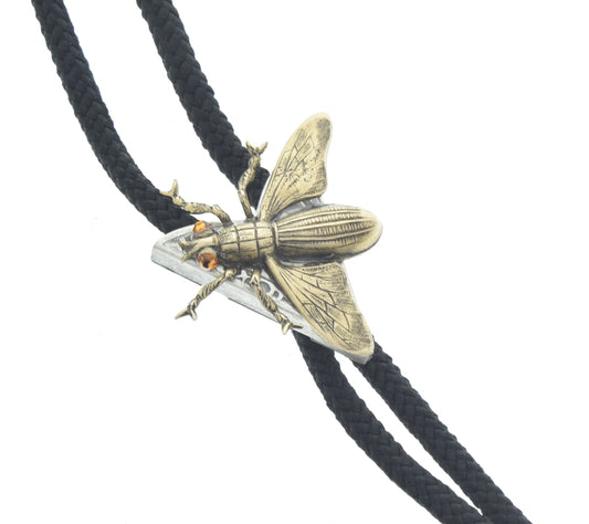 Moth Bolo Tie with Amber Crystal Eyes, on black, red, turquoise or olive green 36" Cord, Made in USA, Each