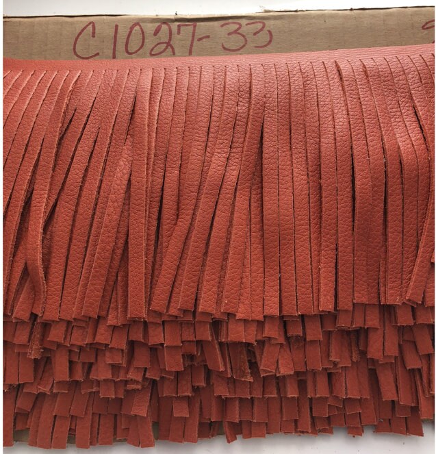 Light Orange Leather Fringe for embellishment of purses, jackets or other accessories, (30 cm) Sold by the Foot