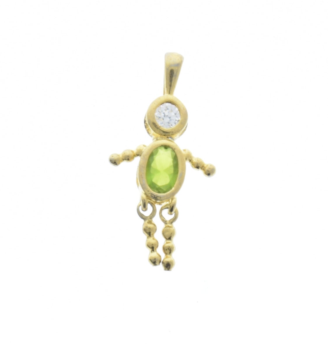 Birthstone baby charm pendant, gold plated, 28mm, peridot green crystal, each