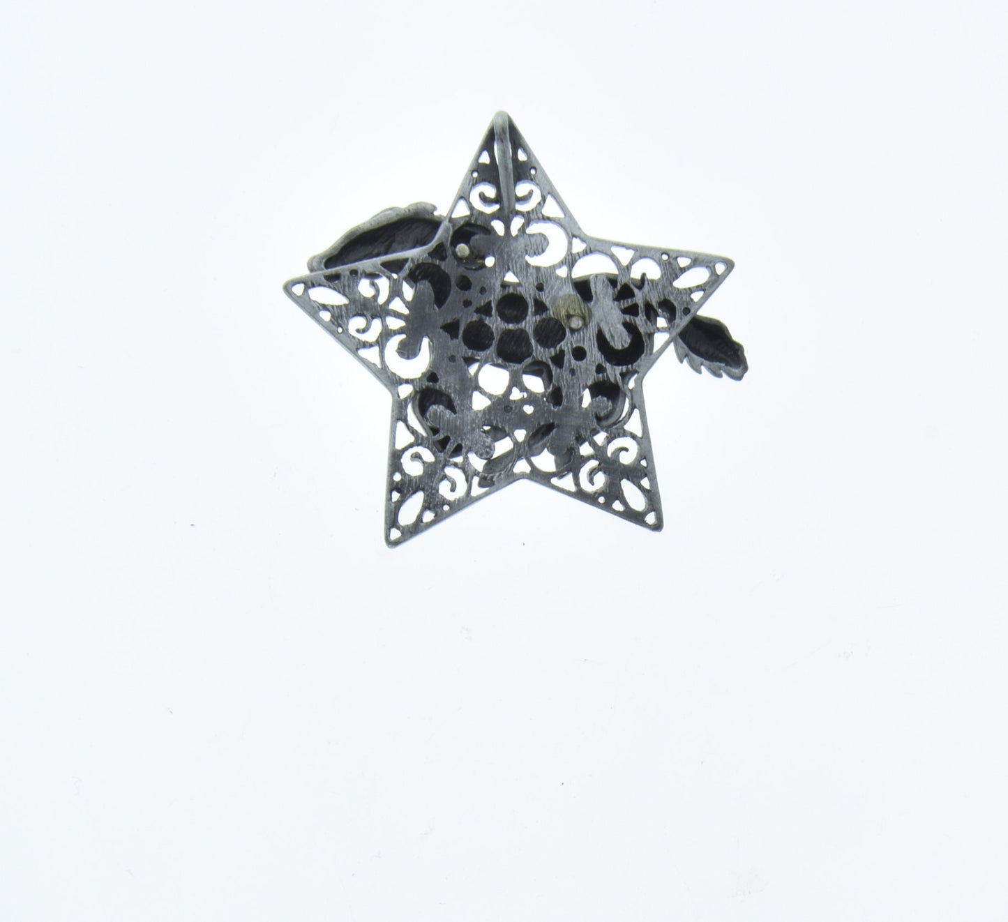 Galloping Mustang Horse Filigree Star Pendant, silver plating with antiquing, 2", each