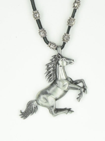 Galloping Horse necklace on leather cord, 19 inch cord, each