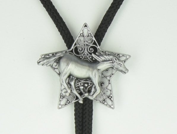 Galloping Horse bolo tie, black 36" cord, made in USA, Each