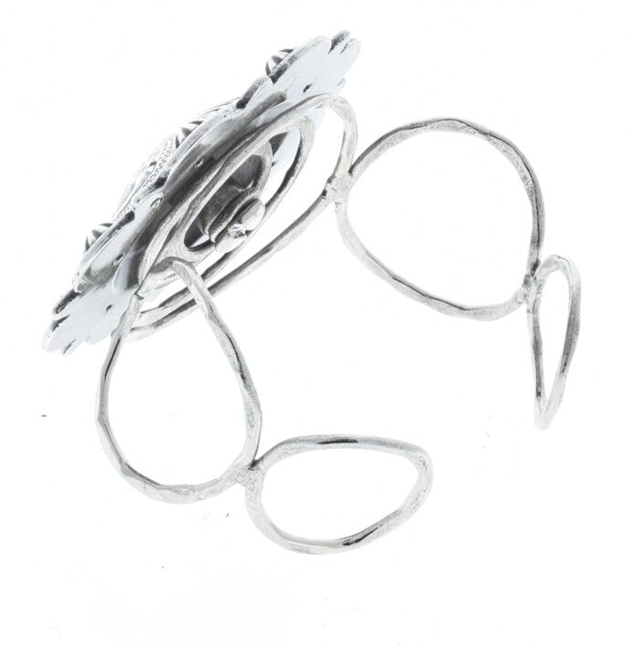 Squash Blossom Flower Concho Cuff Adjustable Bracelet, Antique Silver, each