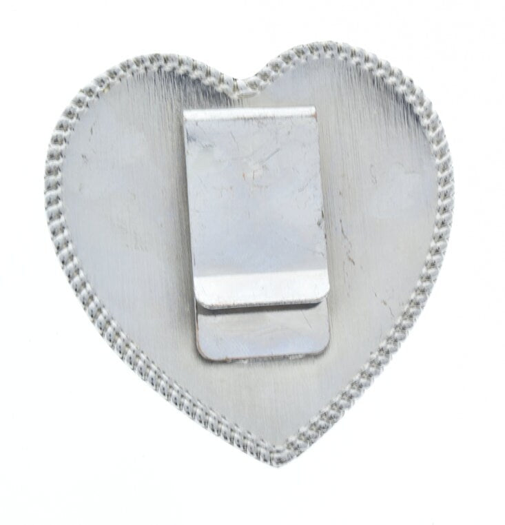 The Virgin de Guadalupe Belt Concho, Interchangeable Sturdy Slip Clip, 3.14" wide, heart shape with Swarovski crystal trim, each