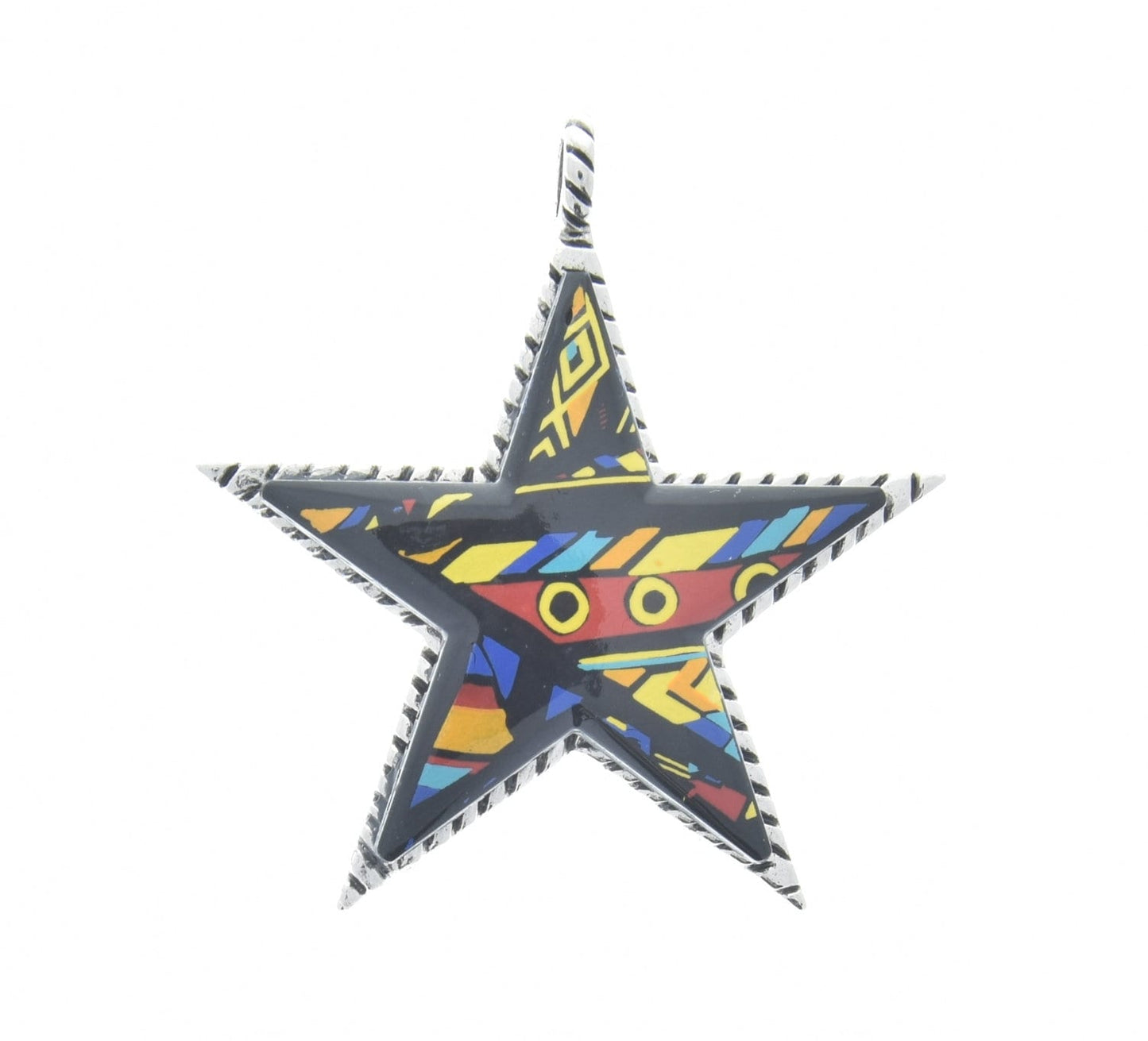 67mm Star Turquoise Lapis Blue Inlay Pendant with Faux Semiprecious Stone, Silver base, 2 styles, Each