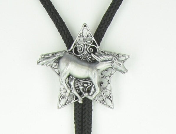 Galloping Horse bolo tie, black 36" cord, made in USA, Each