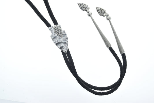 42mm Arrowhead Western Bolo Tie, Antique Silver, Made in USA, 36" cord with matching tips, Each