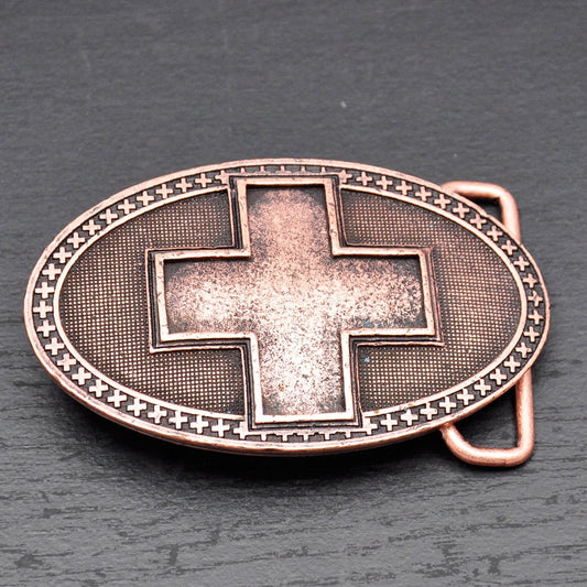 Belt Buckle Base, Antique Copper Oval Cross, Made in USA, Each