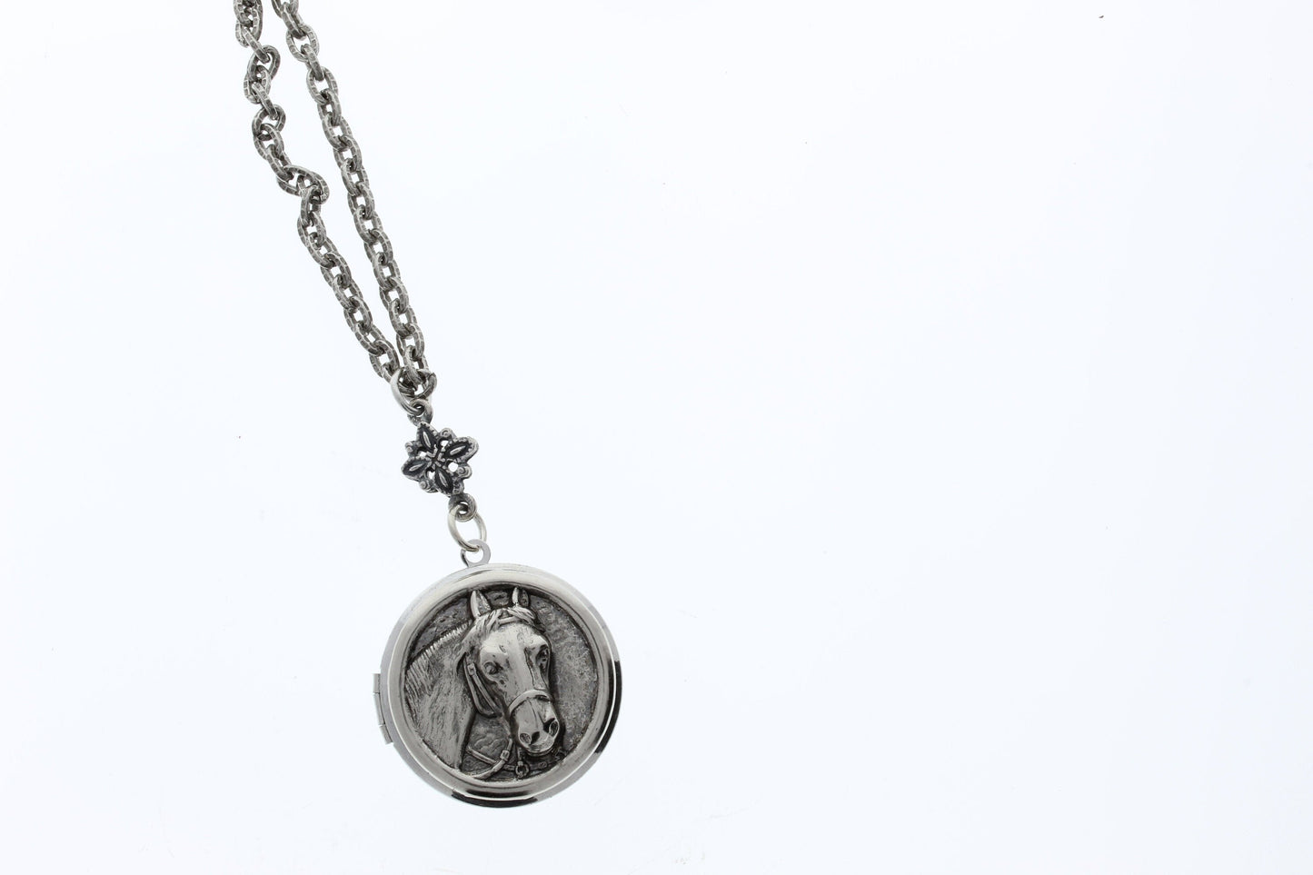 Vintage Silver Quarter Equestrian Horse Locket, 18" or 24" chain, antique silver, Each