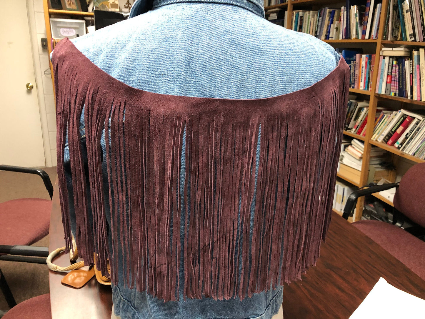 Fringe suede leather purple, 10 inch length with 1/2 bias at the top, Made in USA, sold  by foot     C1027 purple