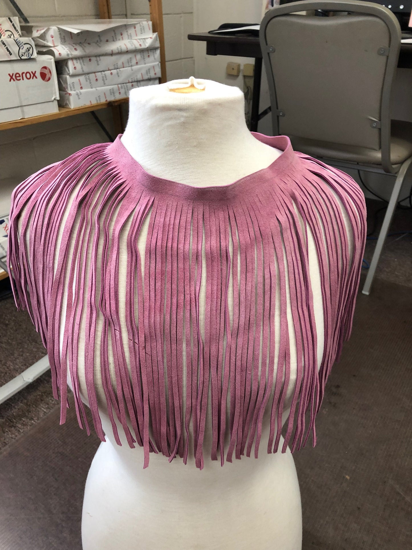 Fringe suede leather purple, 10 inch length with 1/2 bias at the top, Made in USA, sold by foot C1027 purple