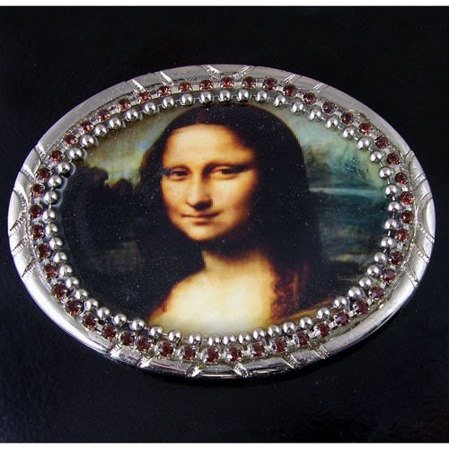 Da Vinci "Mona Lisa" Buckle and Leather Belt, Gift Box, black or brown, Small, Medium, Large, or Extra Large XL, Handmade in USA