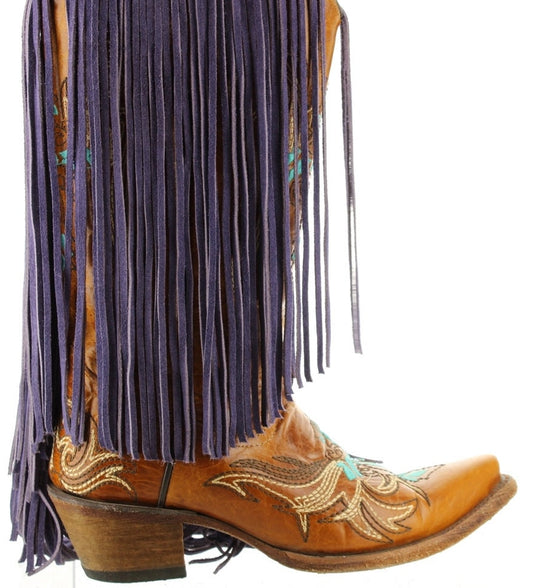 Fringe suede leather purple, 10 inch length with 1/2 bias at the top, Made in USA, sold  by foot     C1027 purple