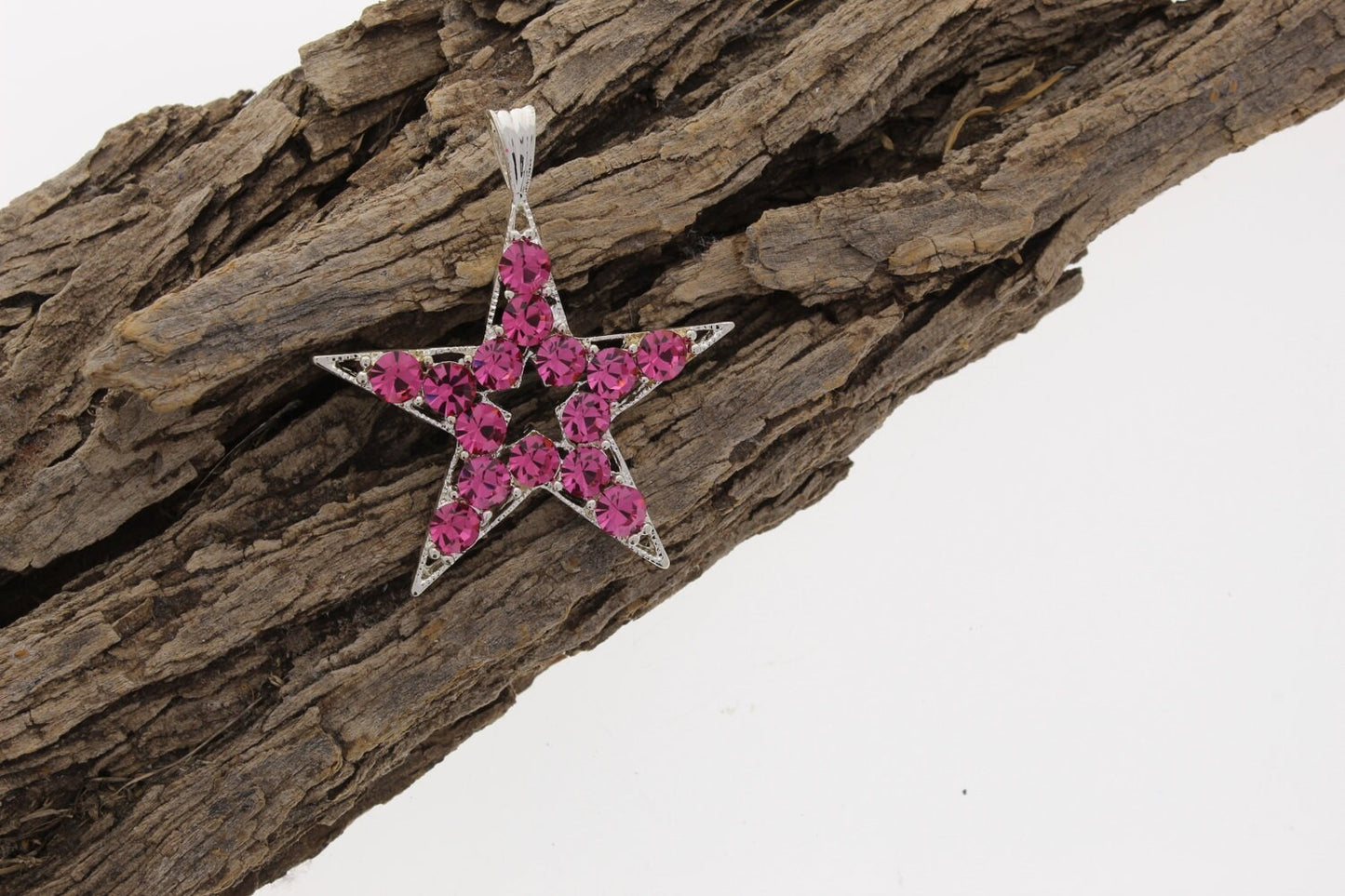 42mm Lone Star Rose Pink Crystal Pendant, set in Silver, Each