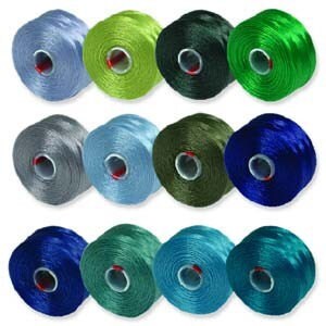 S-Lon Bead Thread, Blue, Turquoise, Lime Green, 12 colors