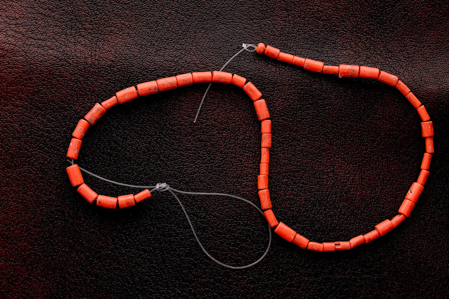 Salmon Red Lucite Tube Beads, 3-4mm, pack of 45 beads