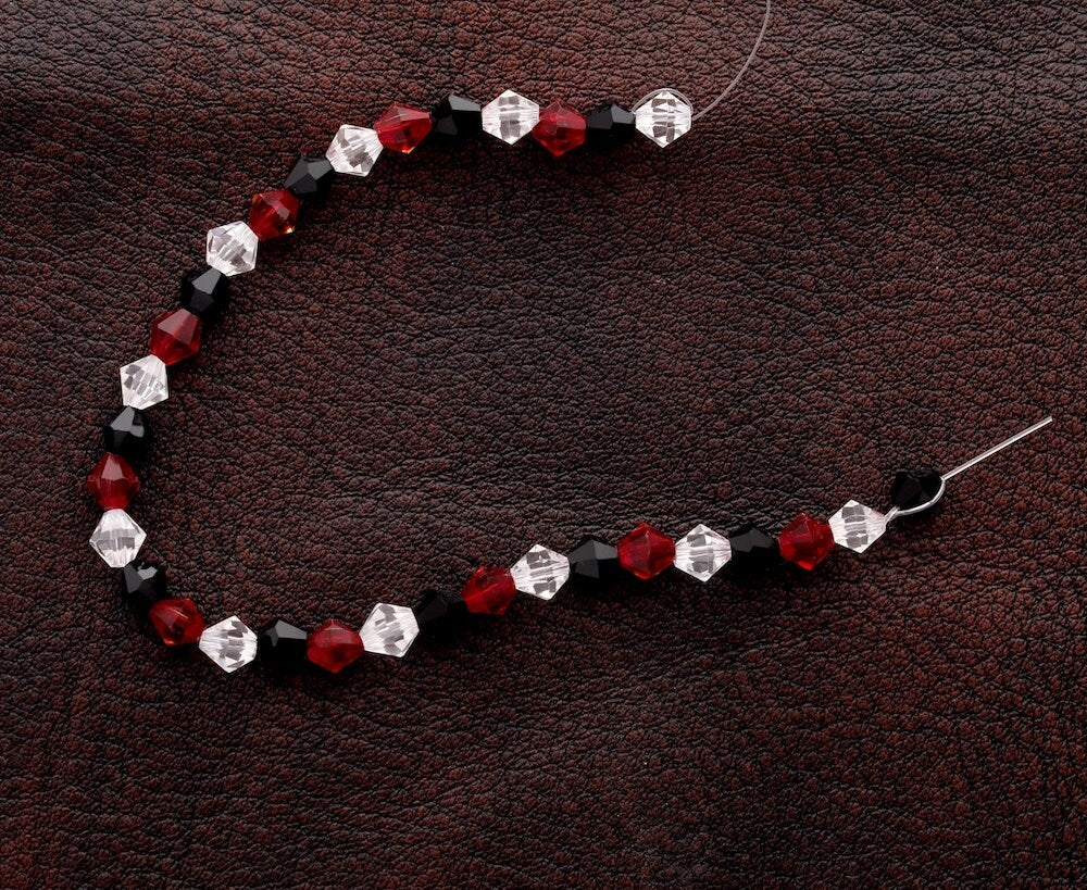6mm Red, Black, Clear Crystal Faceted Bi-cone Crystal Beads, 6mm, Bead Strand