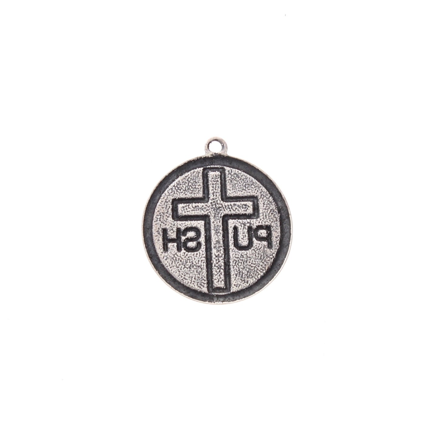 18mm PUSH "Pray Until Something Happens" Prayer Charms, Classic Silver, pack of 6