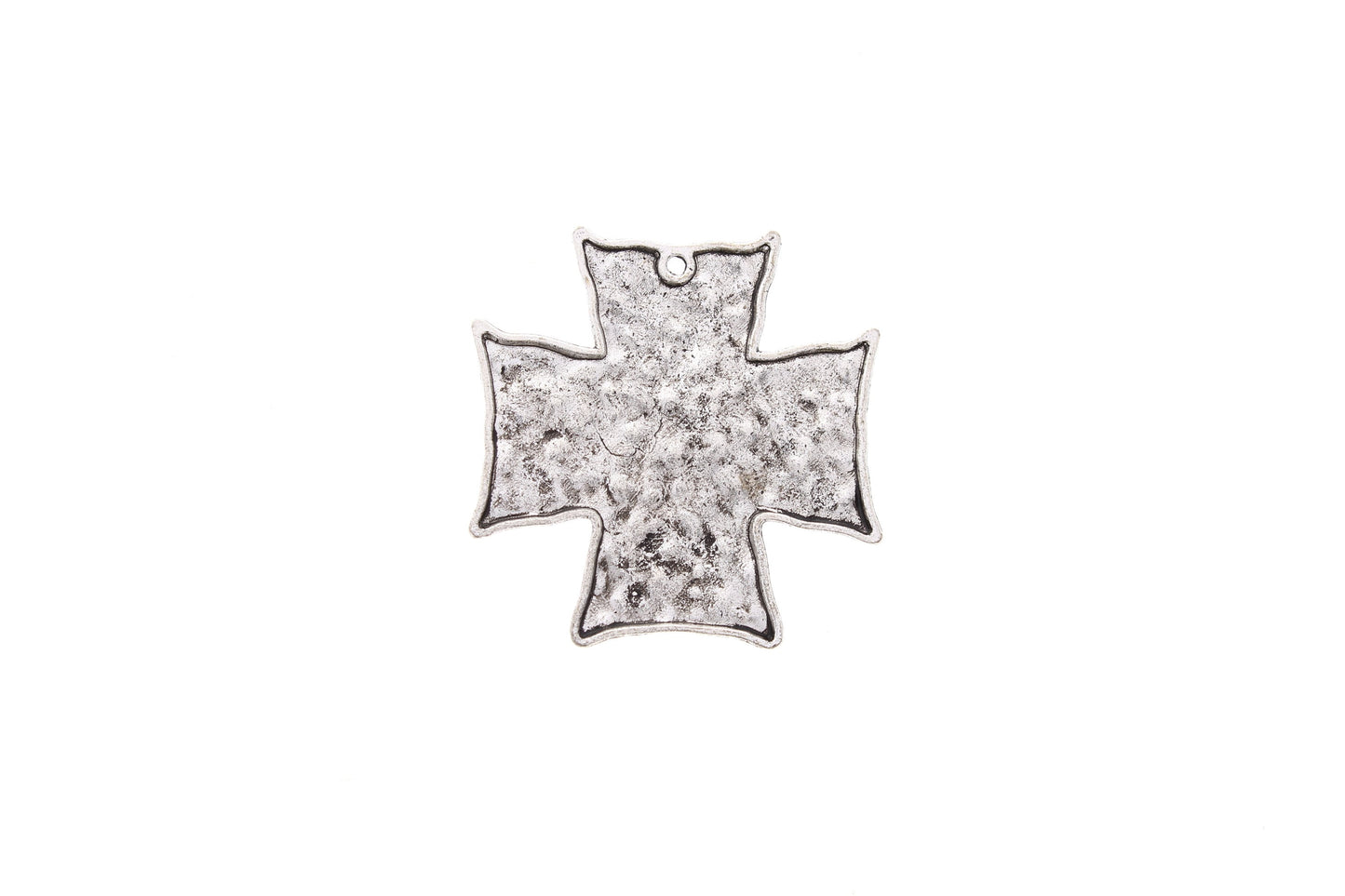 Hammered Dimpled Cross Charm, Classic Silver, 46mm, pack of 6