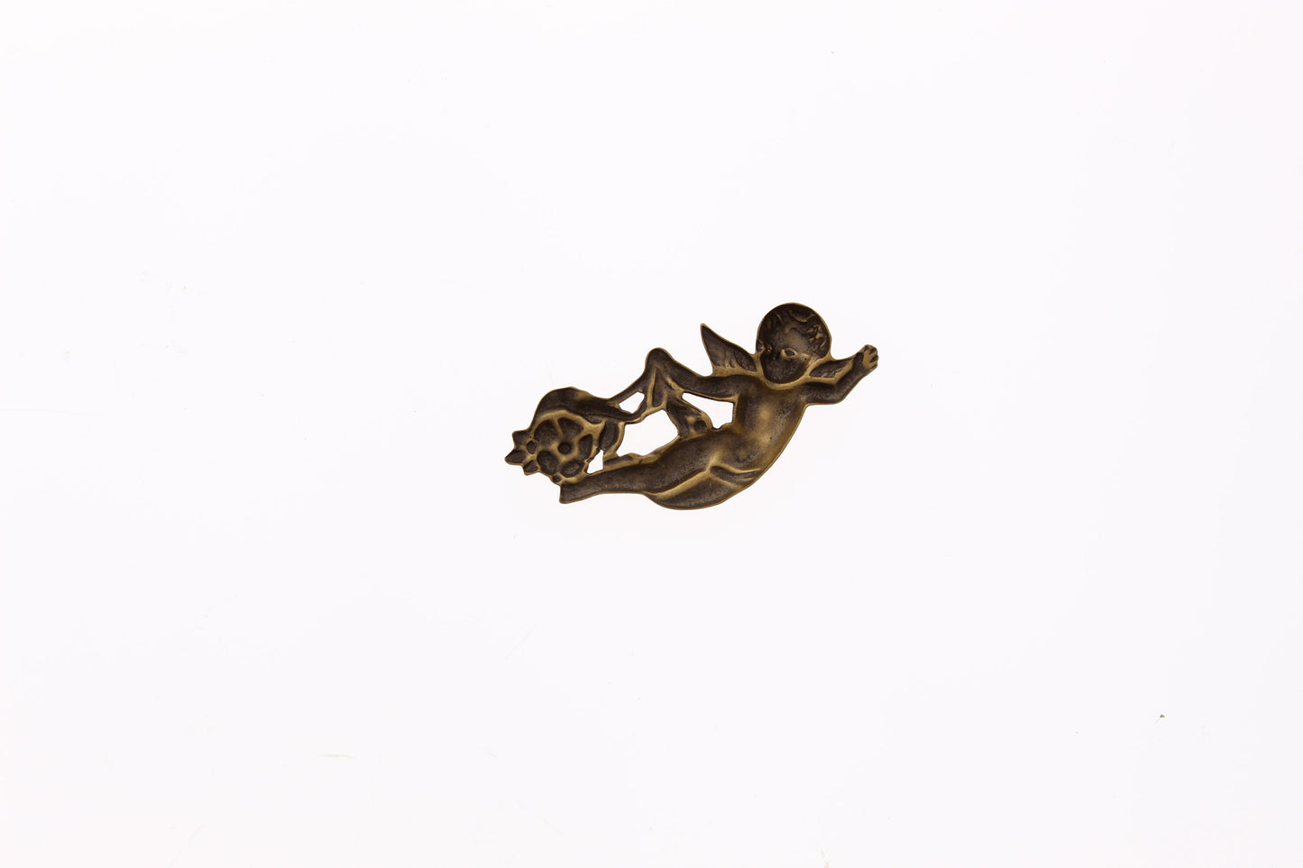 Antique Gold Cherub w/Flowers, 43x17mm, pack of 6