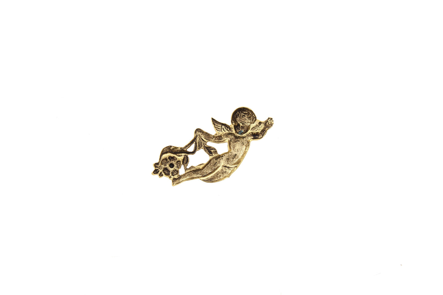 Cherub Angel with flowers stamping charm, antique gold,43mm pack of 6