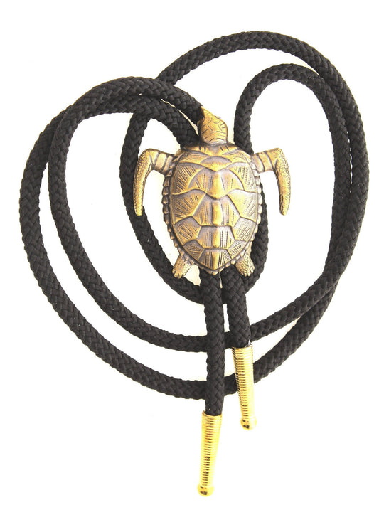 Turtle Bolo Tie in Gift Bag, Antique gold on 36" woven cord HandMade in USA, Each