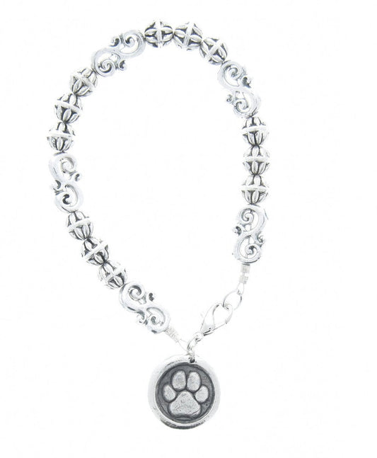 Saint Francis Pet Dog Cat Paw Charm Bracelet, silver tone, made in USA, each