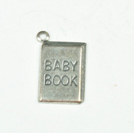 Baby Book Charm, antique silver, Made in USA, pack of 6