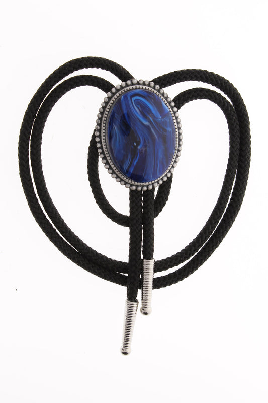 36" Lapis Lazuli Bolo Tie, 40mm stone in antique silver with matching tips, Black, olive or red cord, Made in USA, Each