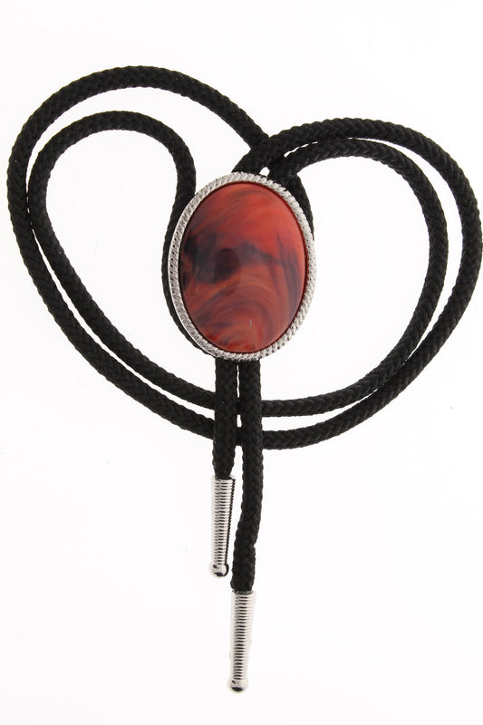 40mm Red bolo lariat, plastic stone on 36" black cord with silver tips, Each