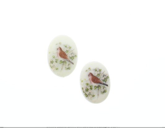 Vintage 25mm Cameo Red Bird Cardinal Litho Cabochons, German litho, pack of 3 (OE-172/3)