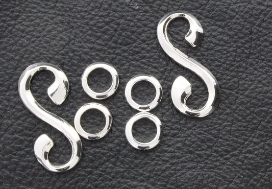 34mm x13mm, S-Hook Clasp, Ring Toggle Clasp for bracelets and necklaces, jewelry findings, Silver, pack of 2