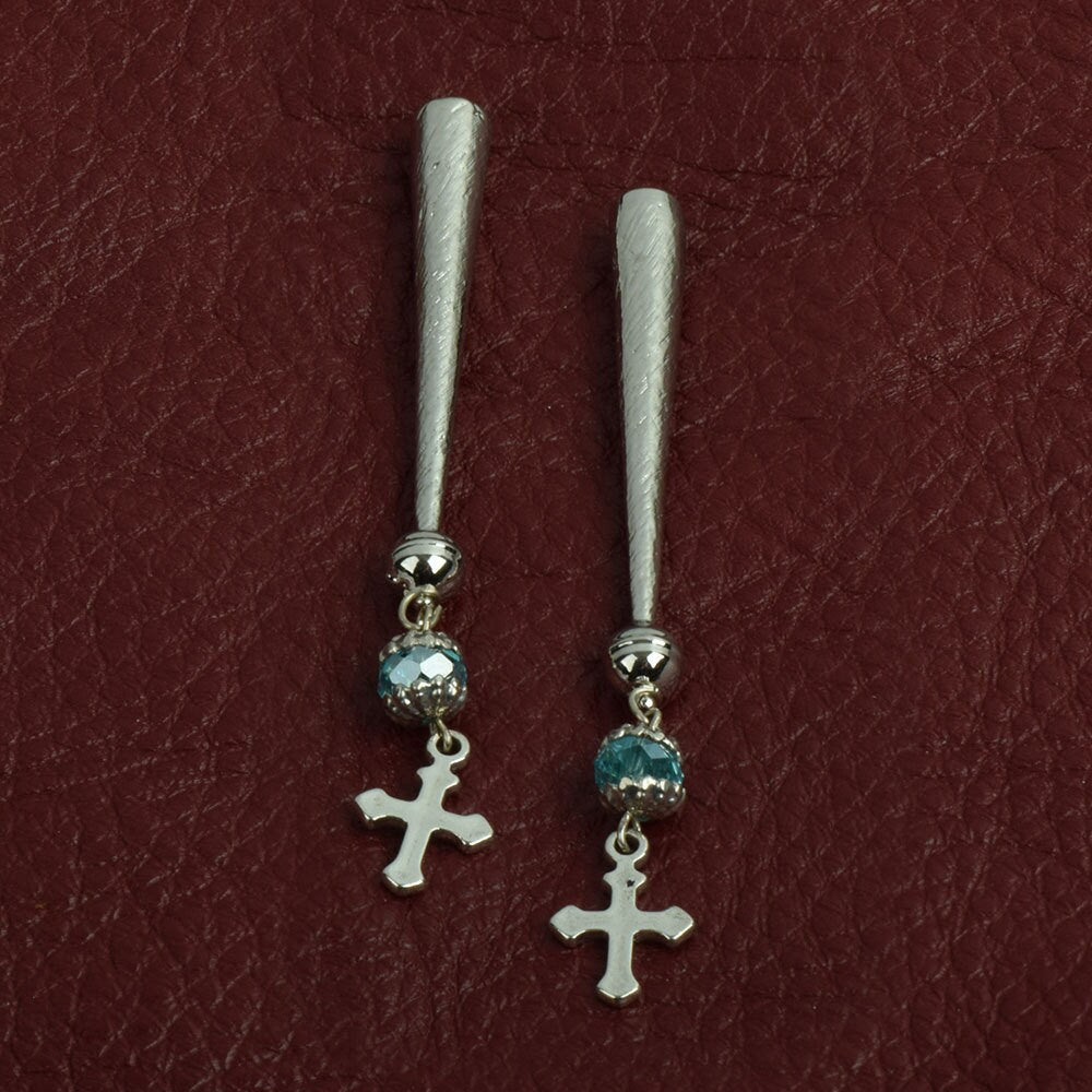 Cross Bolo Tips with beads, antique silver, Made in USA, Set of 2