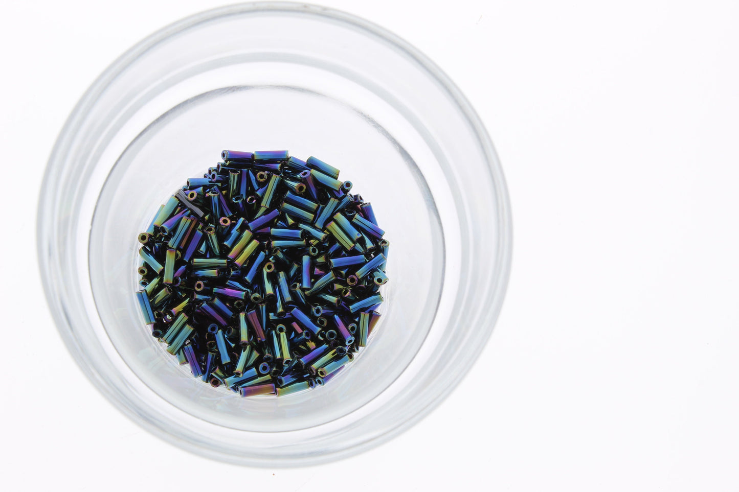 Matsuno Japanese Glass Bugle Beads,#3 rainbow blue green multi iris, 15 gram