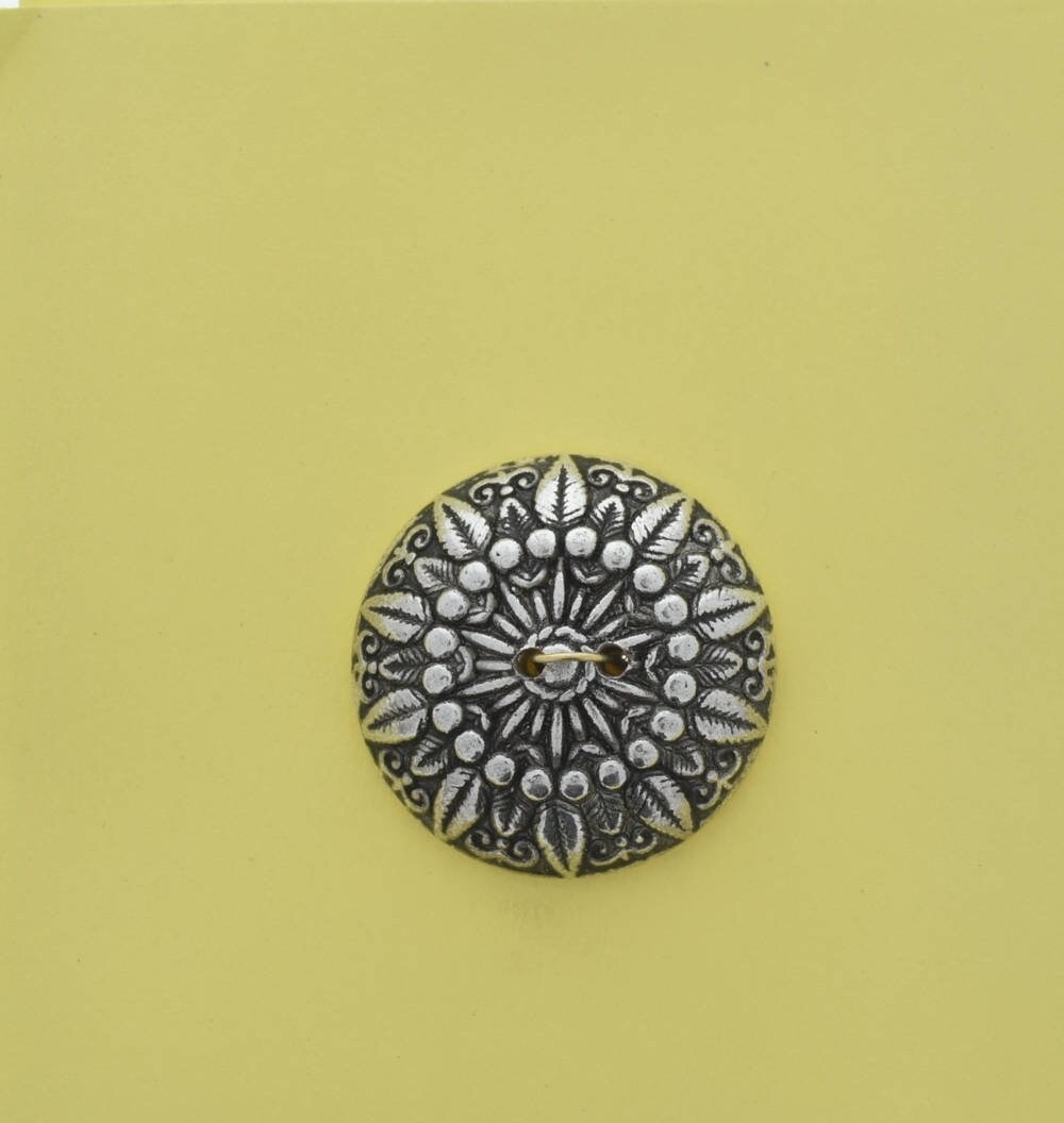 Vintage Button, 2 hole, 25mm, antique silver plated, made in Germany, pack of 4