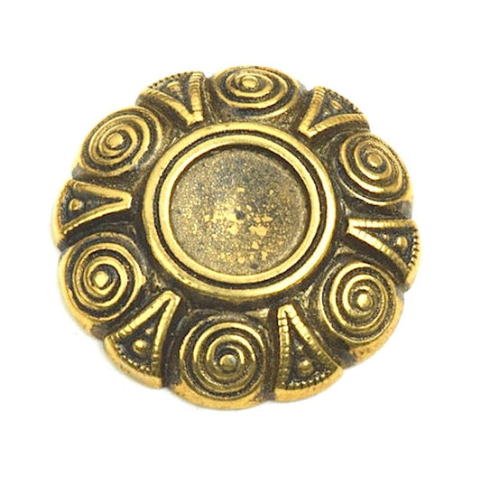29mm Vintage Round Babylon Cabochon, for buttons, cloak clasps, or earrings, 10mm bezel, antique silver or antique gold, Pack of 4