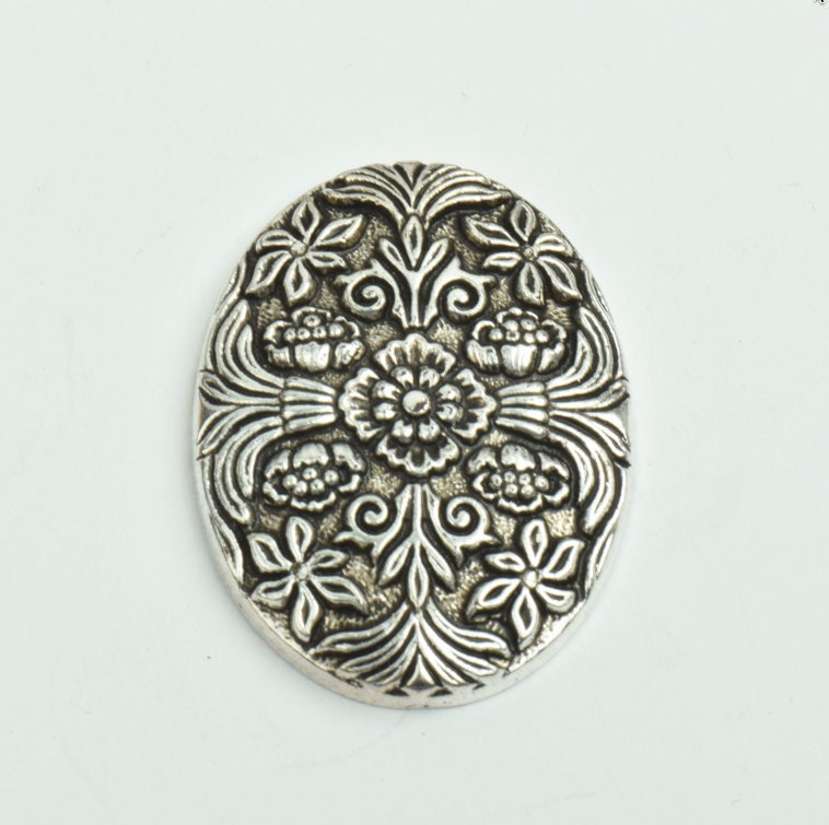 Oval Cabochon 40mm x 30mm, antique silver, Pack of 3