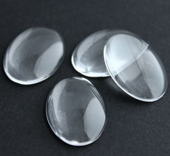 Oval Clear Glass Cabochons, 32mm x 20mm, Glass Wafer for paint, photo, etching and art jewelry preservation, pack of 6