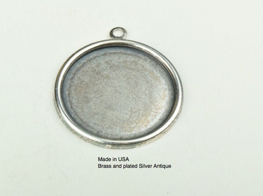 Metal Stamping Tag Charms, bezel charm pendant, 29mm(1.15in) with loop bail, Classic Silver, Made in USA, pack of 6