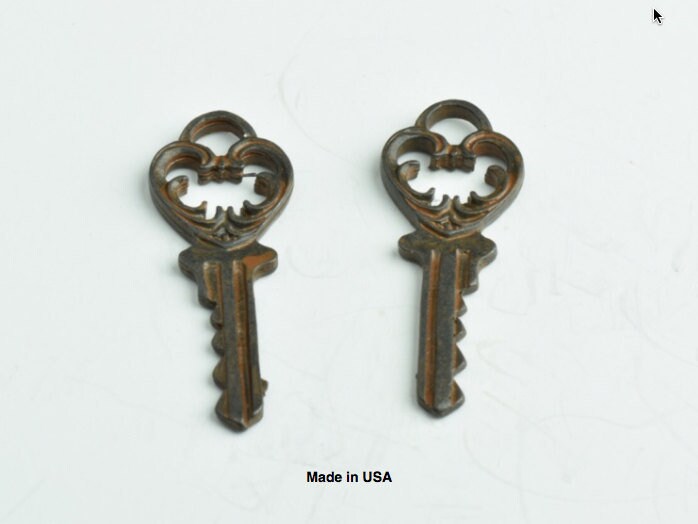 Filigree Key Charm Pendants, 42mm rustic brown finish, Made in USA, pack of 6