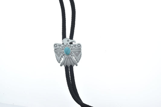 Bolo Tie, Silver Phoenix Thunderbird with Turquoise Stone, made in USA, 36" red or black woven cord, Each