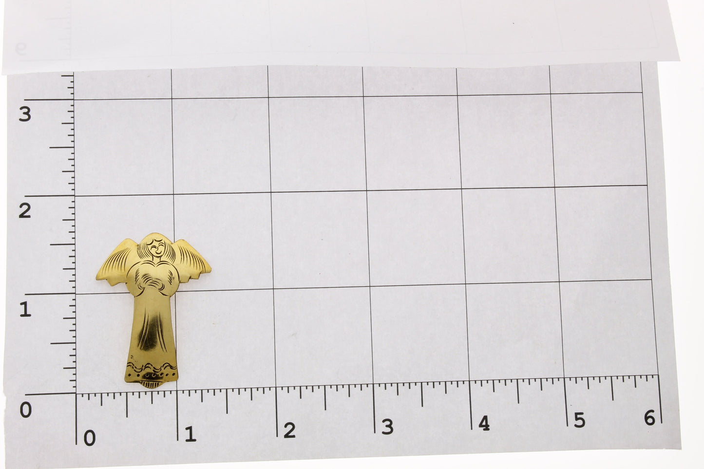 Vintage Angel Charm, 41mm, handmade and etched, Gold polished brass, pack of 3